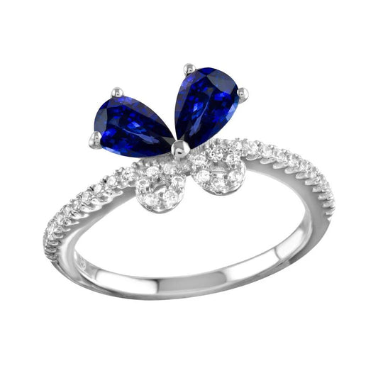 925 Sterling Silver Rhodium Plated Blue Butterfly CZ Ring