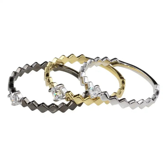 925 Sterling Silver Three-Tone Stackable Ring Set with CZ