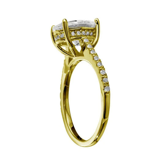 925 Sterling Silver Gold Plated Oval Solitaire CZ Band Ring