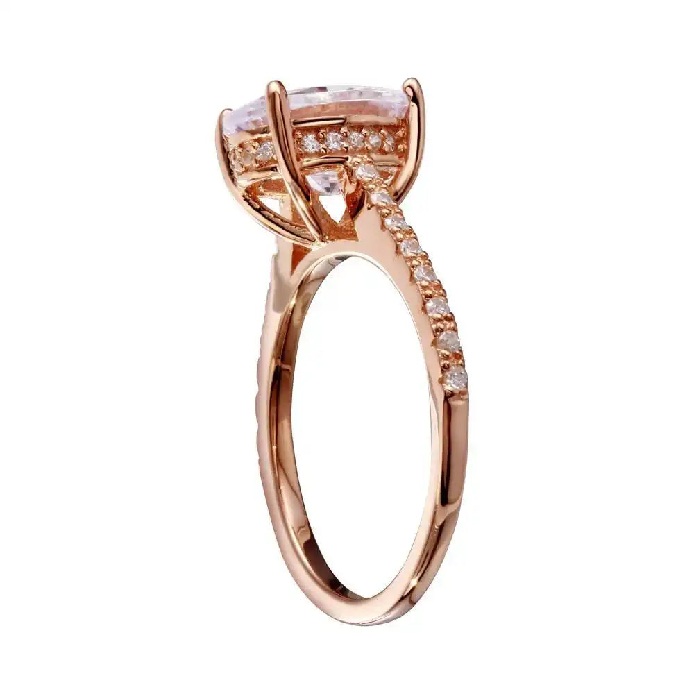 925 Sterling Silver Rose Gold Plated Oval Solitaire CZ Band Ring