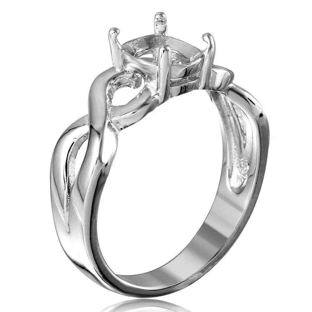 925 Silver Rhodium Plated Open Overlap Shank Oval Stone Mounting Ring