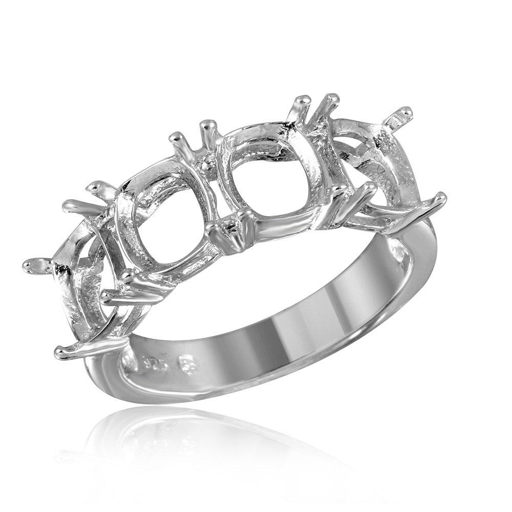 925 Silver Rhodium Plated Open Shank 4 Stones Mounting Ring