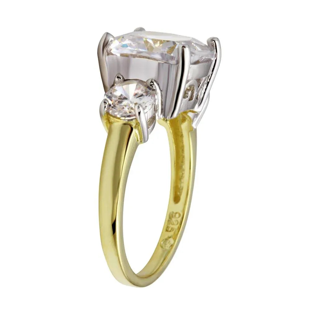 925 Sterling Silver Gold Plated Past Present Future Ring