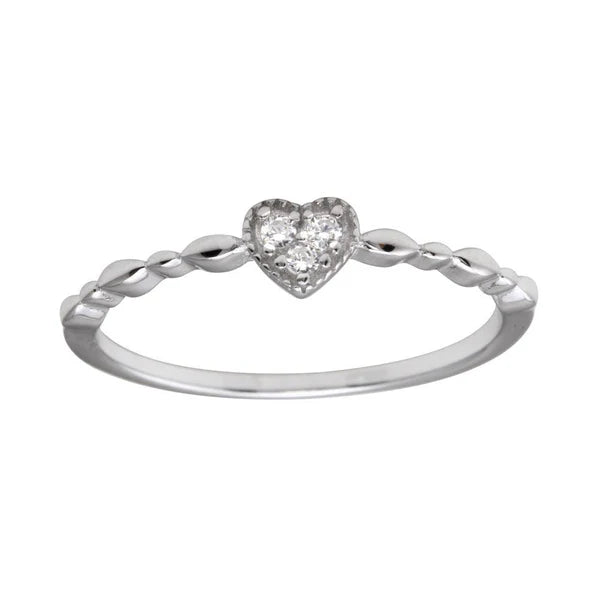 925 Sterling Silver Rhodium Plated Heart 3 Clear CZ Ring