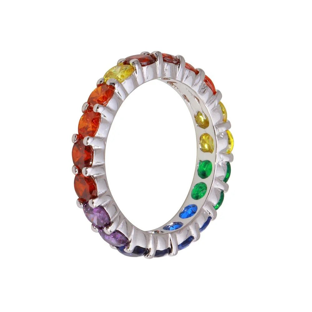 925 Sterling Silver Rhodium Plated Round Multi-Colored CZ Eternity Ring