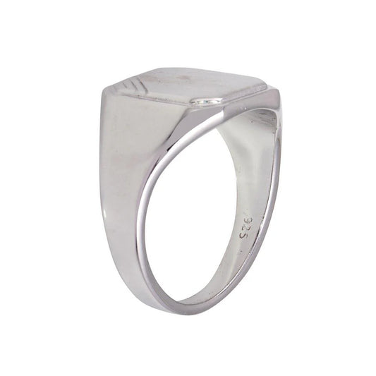 925 Sterling Silver Rhodium Plated Men's Engravable Octagon Ring with Matte Finish