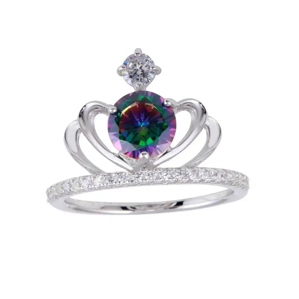 925 Sterling Silver Rhodium Plated Crown Synthetic Mystic Topaz CZ Ring