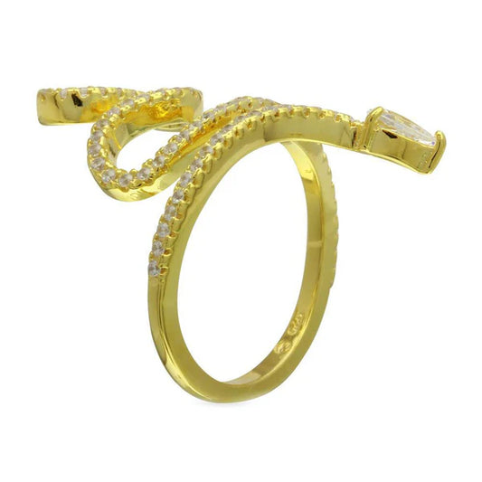 925 Sterling Silver Gold Plated Snake Design with CZ Ring