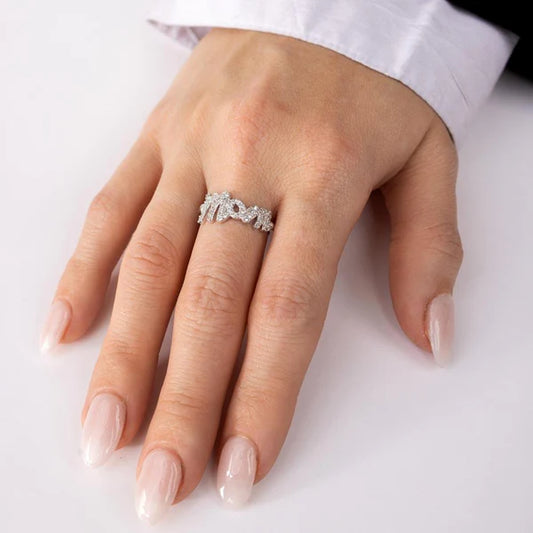 925 Sterling Silver Rhodium Plated CZ Mom Ring