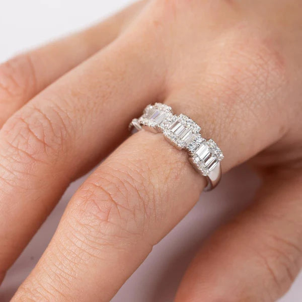 925 Sterling Silver Rhodium Plated 5 Station Baguette CZ Ring