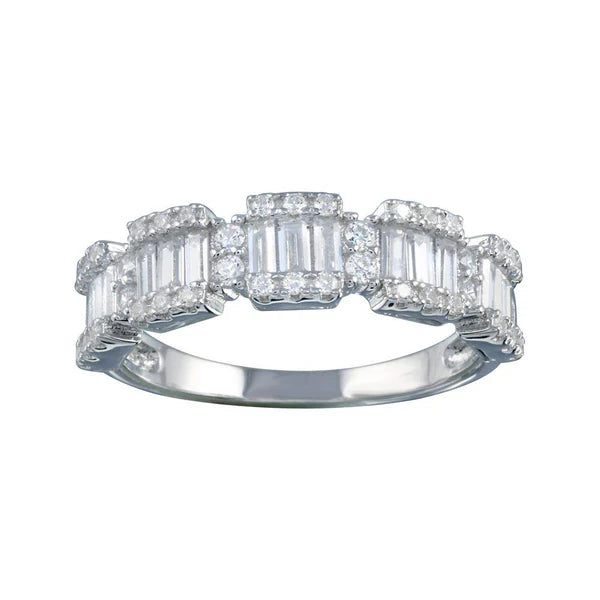 925 Sterling Silver Rhodium Plated 5 Station Baguette CZ Ring