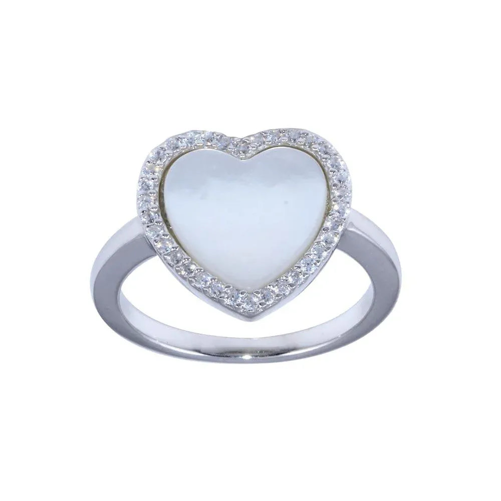 925 Sterling Silver Rhodium Plated Opal Stone Heart With CZ Ring
