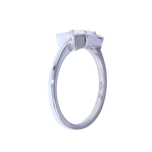 925 Sterling Silver Rhodium Plated Opal Stone Star With CZ Ring