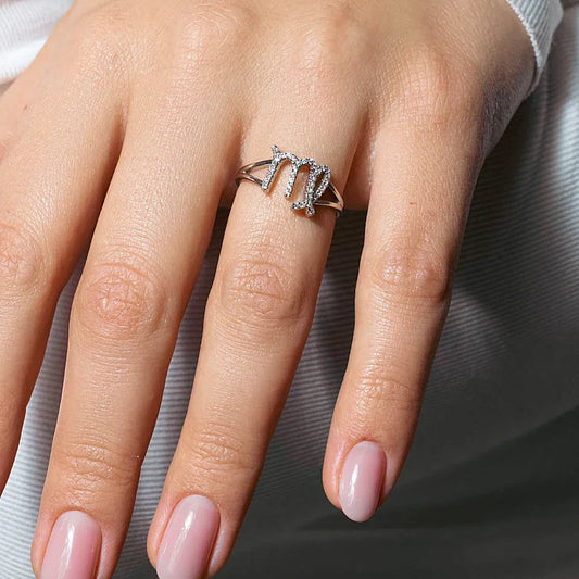 925 Sterling Silver Rhodium Plated Virgo CZ Zodiac Sign Ring