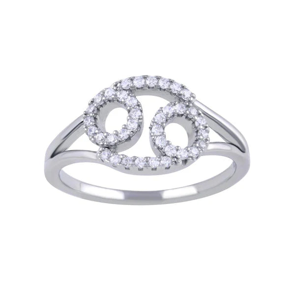 925 Sterling Silver Rhodium Plated Cancer CZ Zodiac Sign Ring