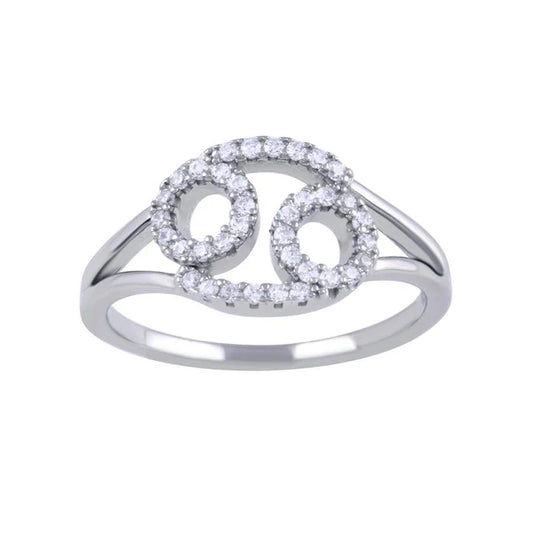 925 Sterling Silver Rhodium Plated Cancer CZ Zodiac Sign Ring