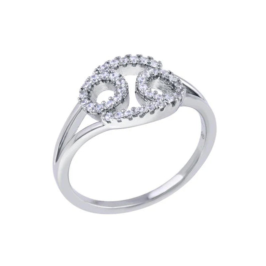 925 Sterling Silver Rhodium Plated Cancer CZ Zodiac Sign Ring