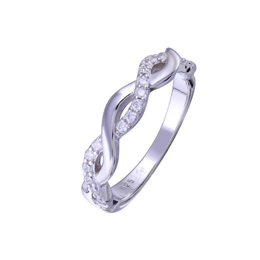 925 Sterling Silver Rhodium Plated Twisted Clear CZ Ring