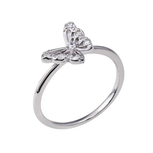 925 Sterling Silver Rhodium Plated Butterfly Clear CZ Ring