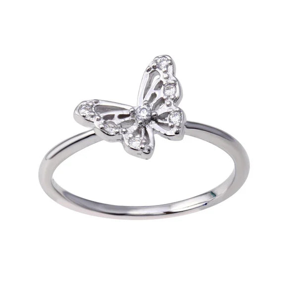 925 Sterling Silver Rhodium Plated Butterfly Clear CZ Ring
