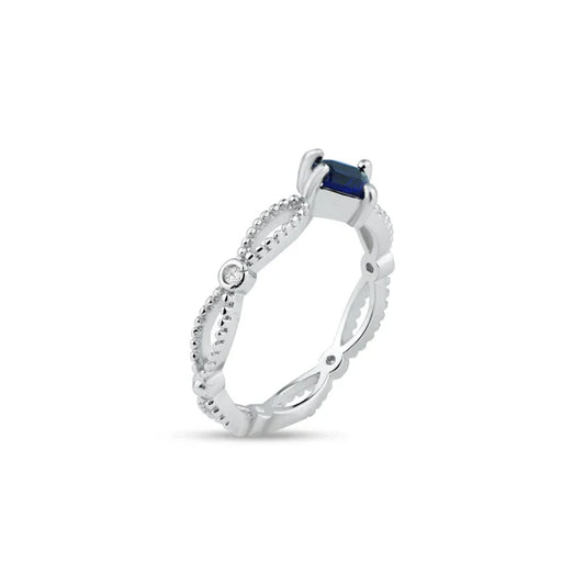 925 Sterling Silver Rhodium Plated Marquise Blue CZ Ring
