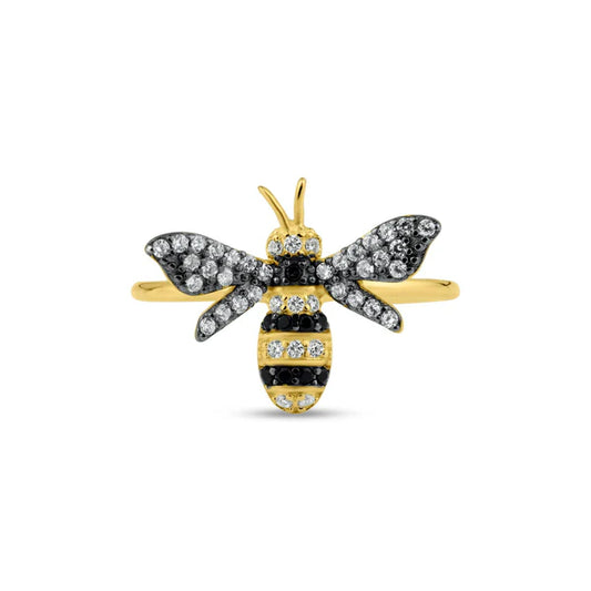 925 Sterling Silver Gold Plated Bee CZ Ring