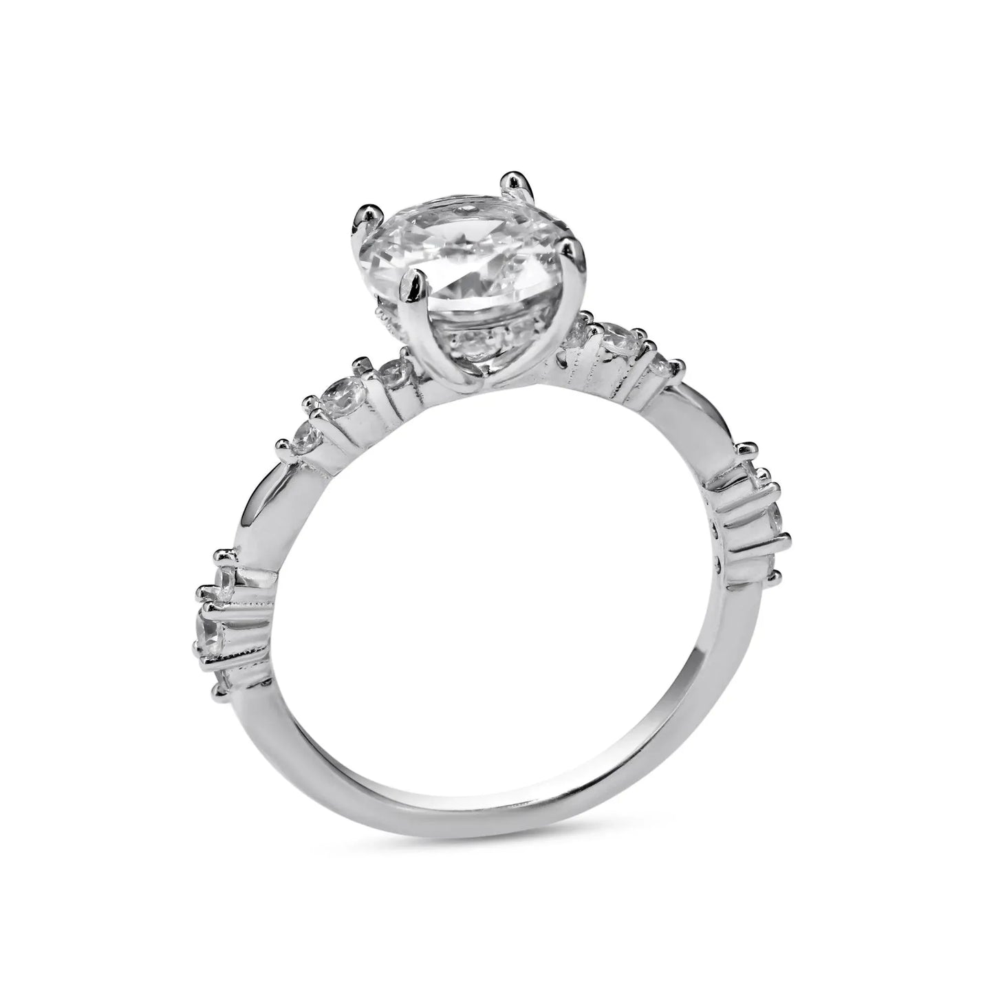 925 Sterling Silver Clear Round Center CZ Ring