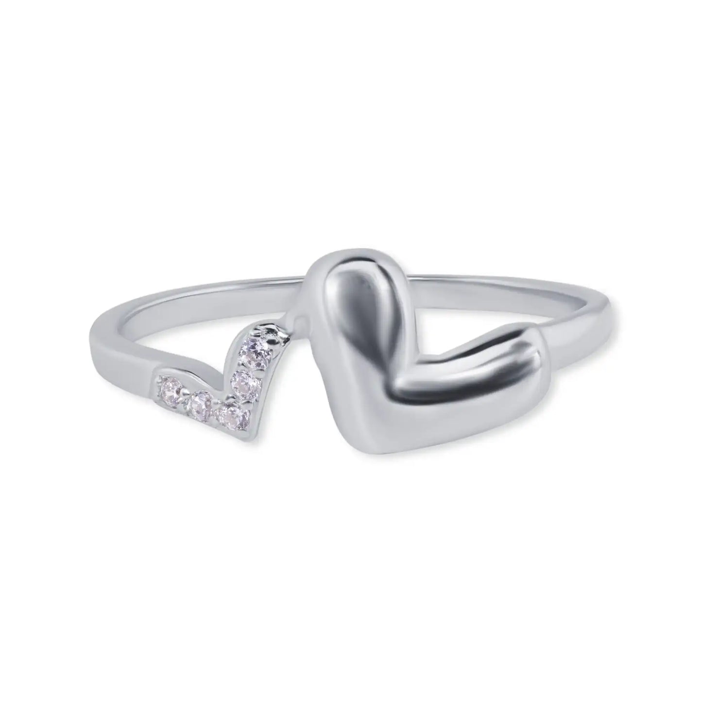 925 Sterling Silver Rhodium Plated Twin Hearts Clear CZ 1.7mm Ring