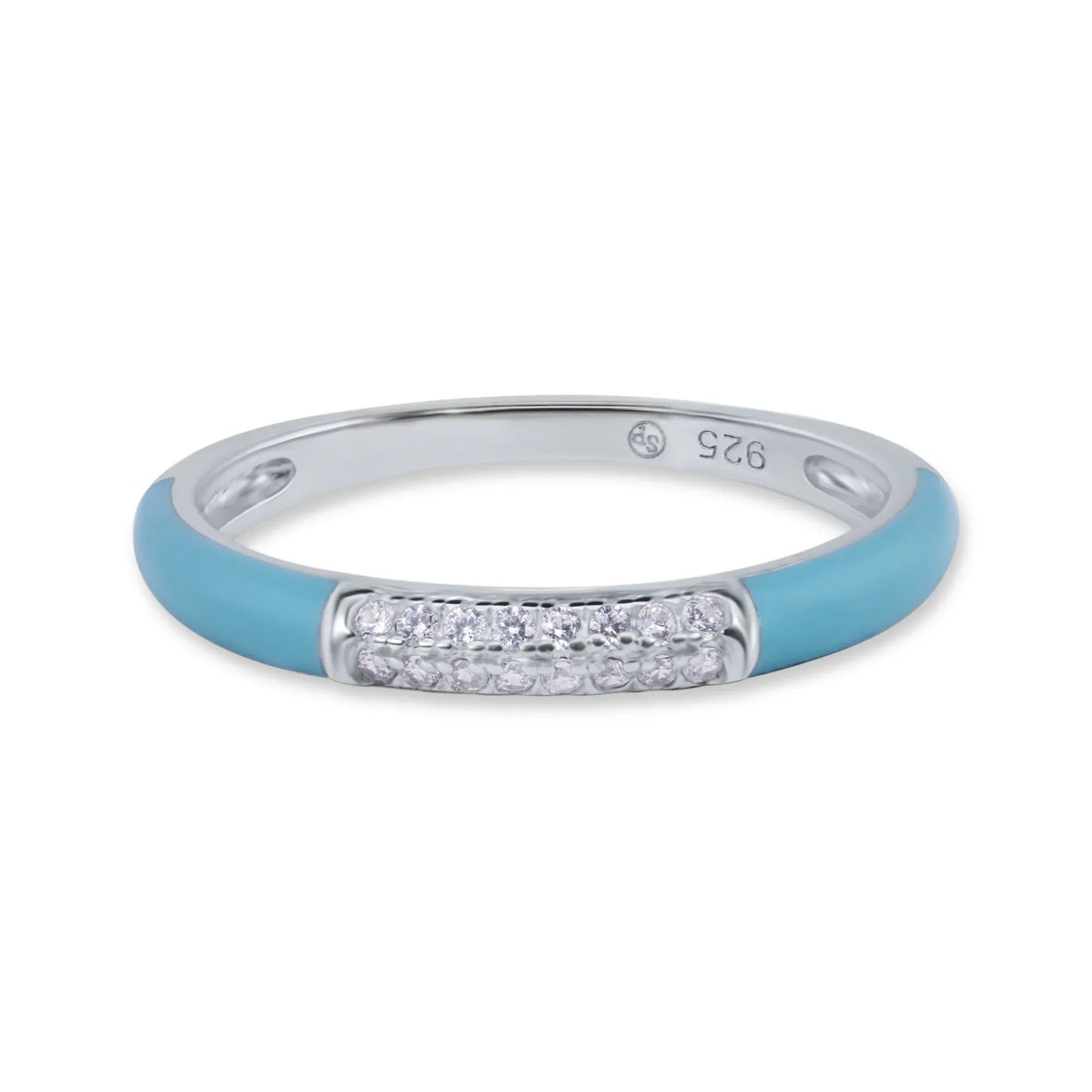 925 Sterling Silver Rhodium Plated Clear CZ Enamel 2.5mm Ring