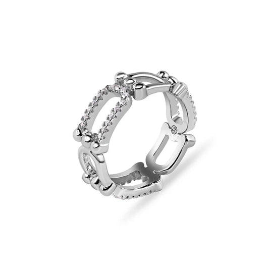 925 Sterling Silver Rhodium Plated Bow Paperclip 6.5mm Clear CZ Ring