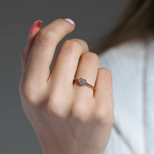 925 Sterling Silver Gold Plated Small Heart Ring with CZ