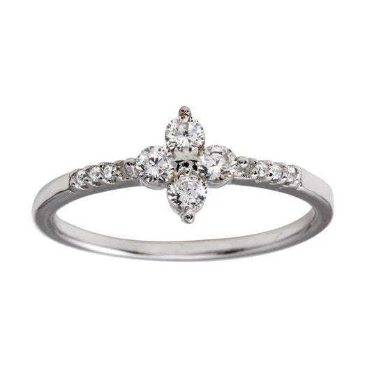 925 Sterling Silver Rhodium Plated Flower CZ Ring