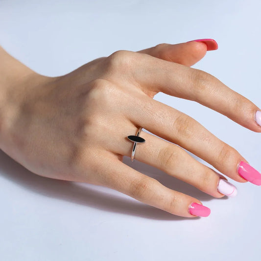 925 Sterling Silver Rhodium Plated Black Onyx Cat's Eye Ring