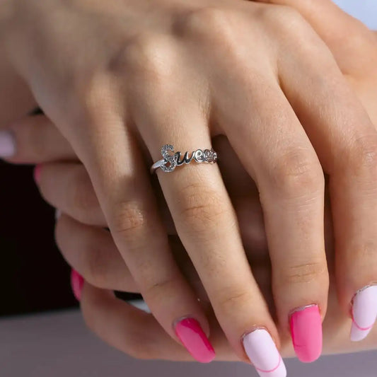 925 Sterling Silver Rhodium Plated Sweet Ring
