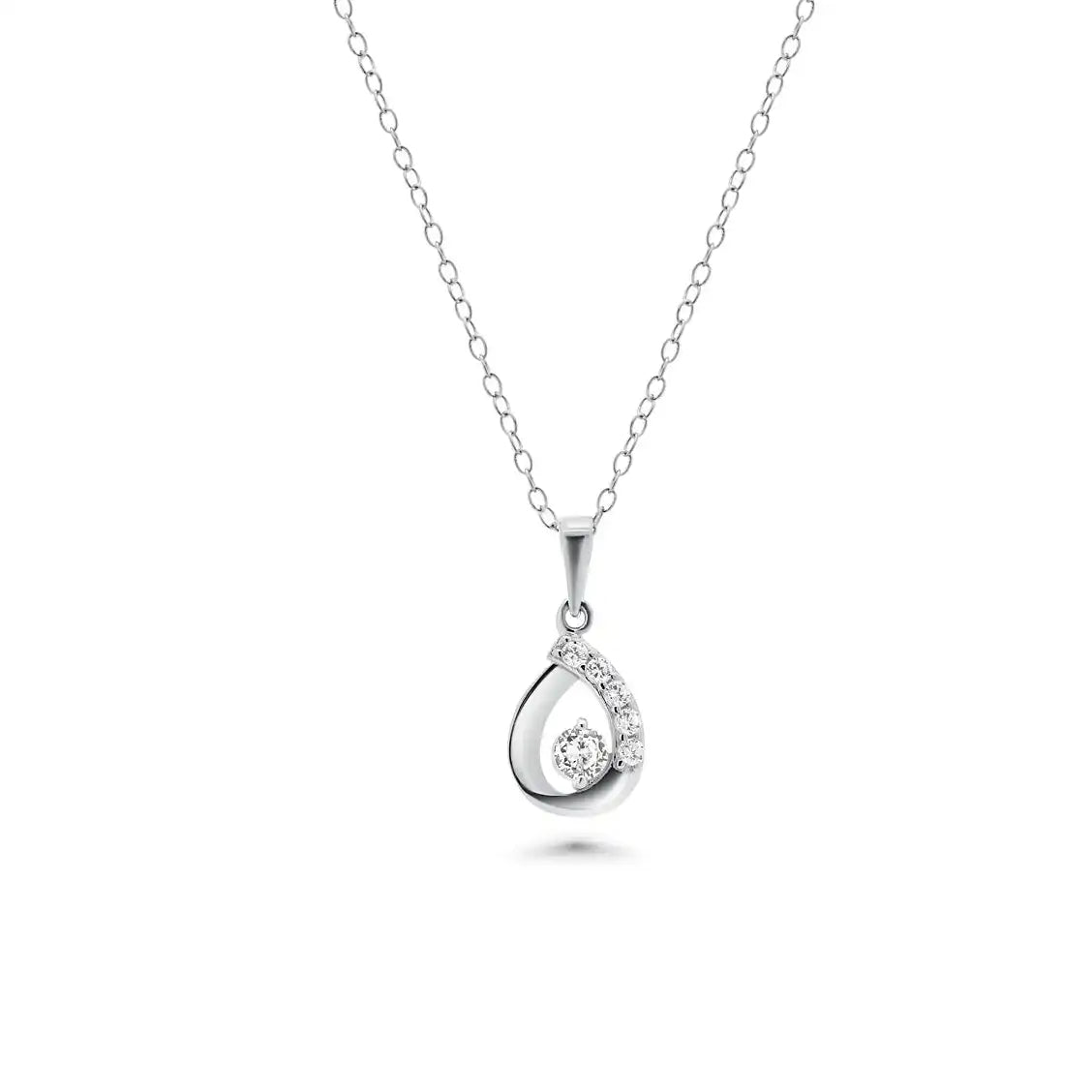 925 Sterling Silver Rhodium Plated Open Teardrop Clear CZ Leverback Earring and Necklace Set