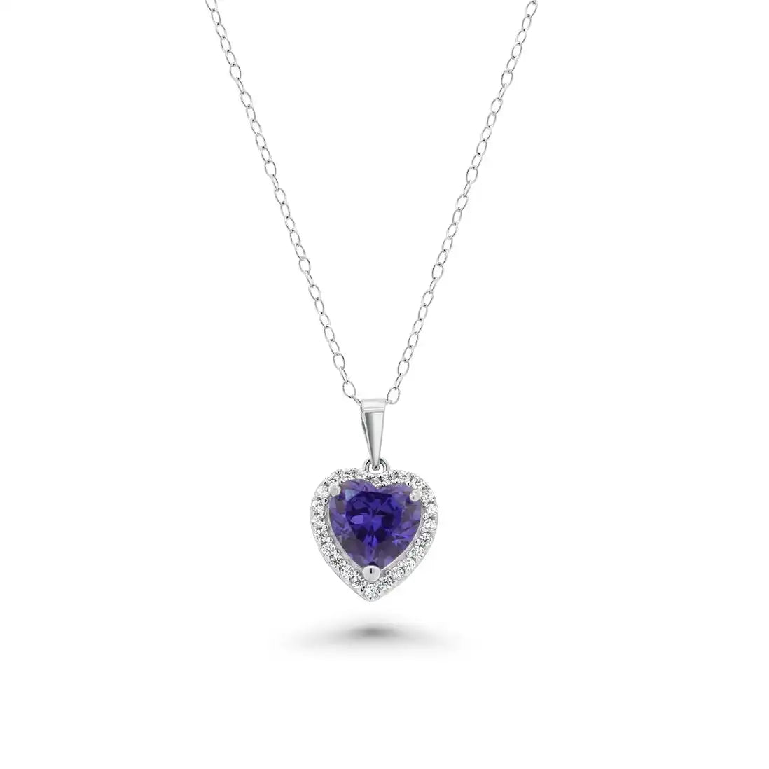 925 Sterling Silver Rhodium Plated Clear Cluster Blue Heart CZ Stud Earring and Necklace Set