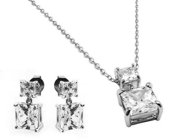 925 Sterling Silver Rhodium Plated Square Birthstone CZ Hanging Set