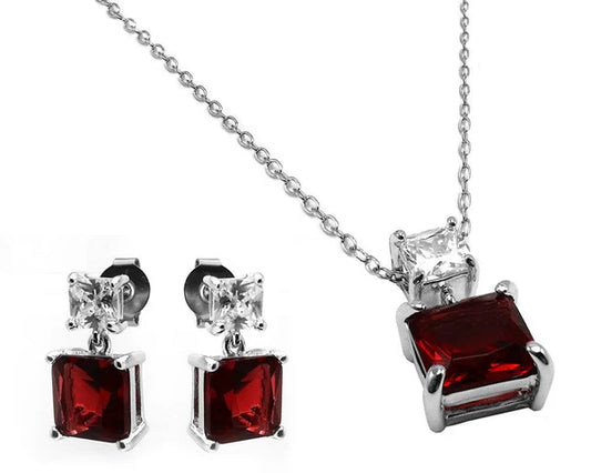 925 Sterling Silver Rhodium Plated Square Birthstone CZ Hanging Set