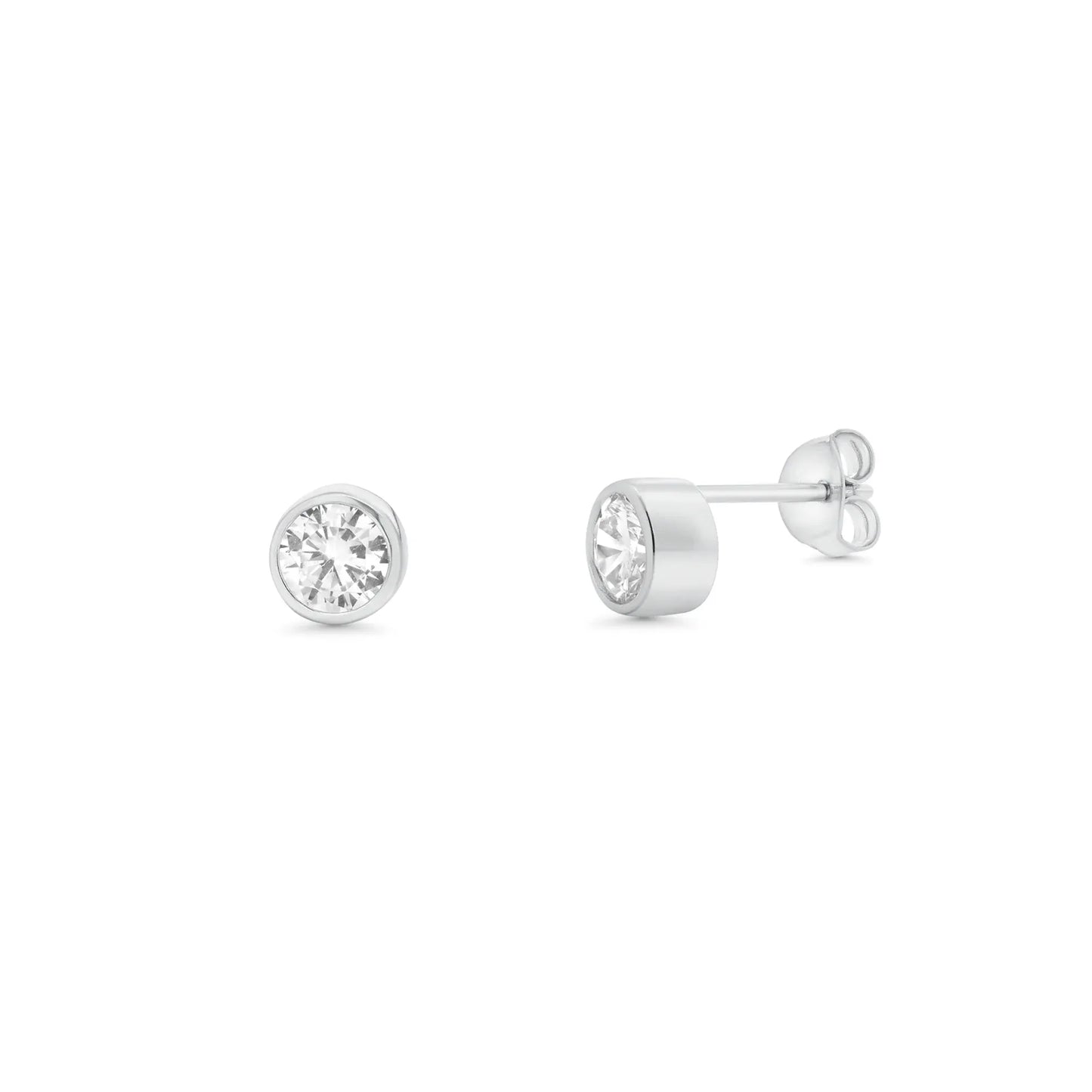 925 Sterling Silver Rhodium Plated Clear Individual CZ Stud Earring and Bezel Chain Necklace Set