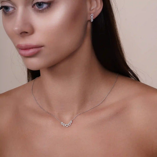 925 Sterling Silver Rhodium Plated 5 Circle CZ Set