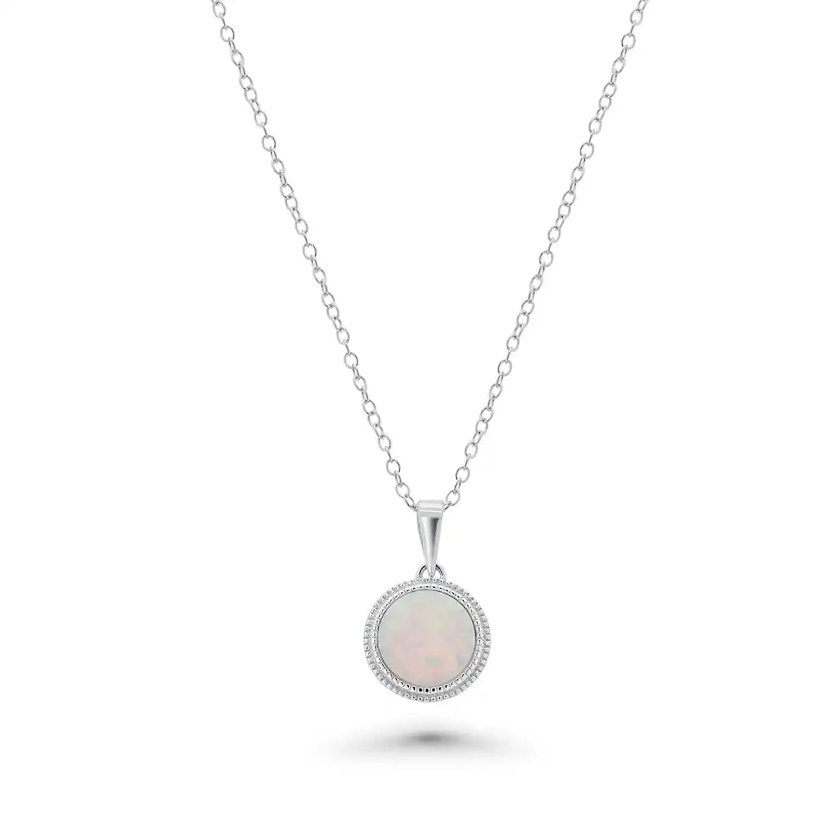 925 Sterling Silver Rhodium Plated Synthetic Opal Set with CZ