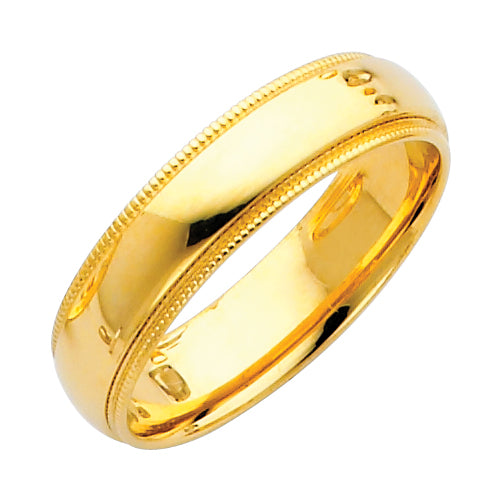 14K Yellow Gold Comfort Fit Milgrain Edge 5mm Wedding Band