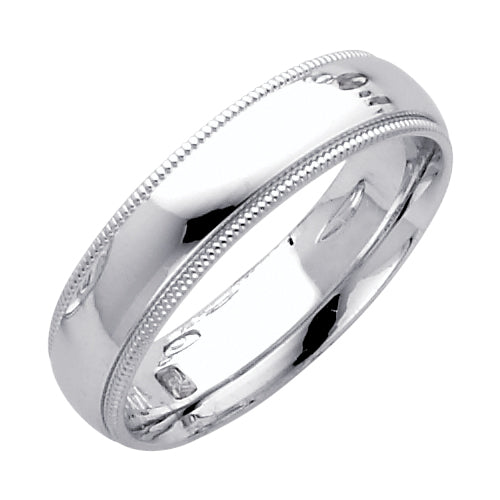 14K White Gold Comfort Fit Milgrain Edge 5mm Wedding Band
