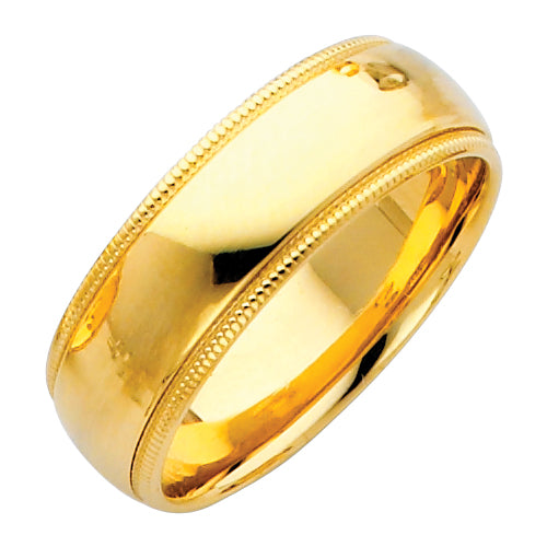 14K Yellow Gold Comfort Fit Milgrain Edge 7mm Wedding Band