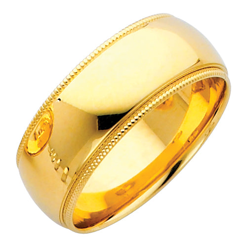 14K Yellow Gold Comfort Fit Milgrain Edge 8mm Wedding Band