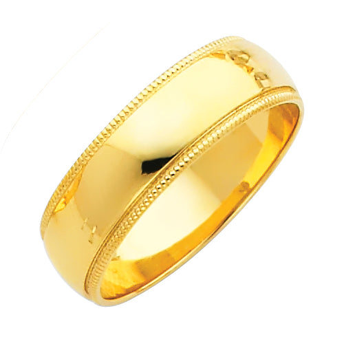 14K Yellow Gold Milgrain Edge 6mm Wedding Band