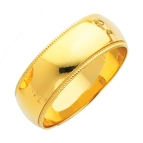 14K Yellow Gold Milgrain Edge 7mm Wedding Band