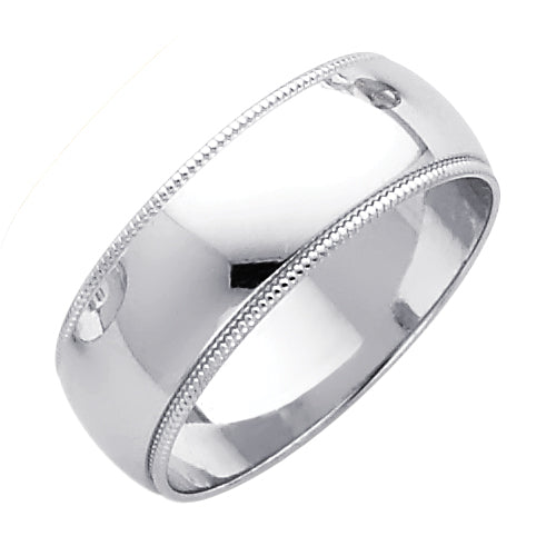 14K White Gold Milgrain Edge 7mm Wedding Band