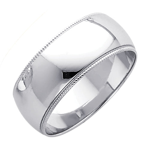 14K White Gold Milgrain Edge 8mm Wedding Band
