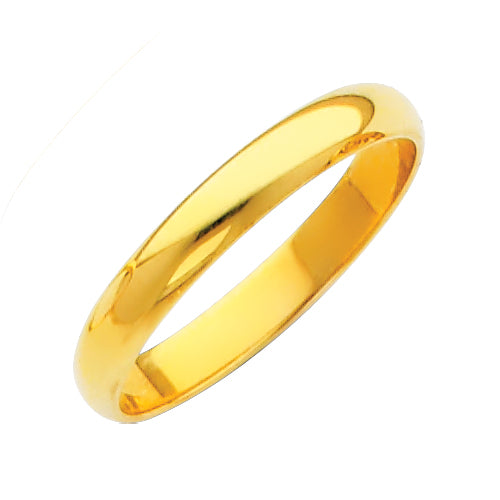 14K Yellow Gold Classic Plain Polished 3mm Wedding Band